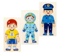 VICASKY 3Pcs Cognitive Puzzle for Wooden Occupation Jigsaw for Early Education Includes Athlete Police Officer and Astronaut Figures Safe and Engaging Learning Experience
