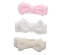 VICASKY 3pcs Coral Fleece Makeup Headbands for Women Soft Elastic Bowknot Hair Bands Cute Face Washing and Spa Accessories in White Pink and Colors