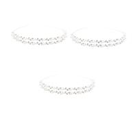 VICASKY 3pcs Double Layer Rhinestone Silver Headband with Pearl Leaf Design Elegant Bridal Hair Hoop for Weddings and Special Occasions and Flexible Fit for Women