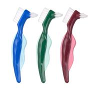 VICASKY 3pcs Double Sided Toothbrush False Teeth Brushes with Double Brush Head Long Handle Stiff Hair Lightweight Effective Stain Removal for Denture Cleaning