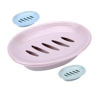 VICASKY 3Pcs Dual-layer Plastic Soap Dish with Drainage Self-draining Soap Holder Tray for Shower and Kitchen Multipurpose Box and Sponge Storage Simple Chic Design in Pink Green Blue