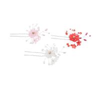 VICASKY 3pcs Floral Hair Pins U Shaped Decorative Hairpins for Women Chinese Style Wedding Hair Accessories in White Pink Red Elegant Handmade Ornament for Hanfu and Special Occasions