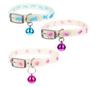 VICASKY 3pcs Fluorescent Dog Collar Set with Bell for Small Puppies, Night Safety Glow Collars with Fishbone, Human and Dog Paw Prints, Sturdy Adjustable Pet Neck Straps Random Color