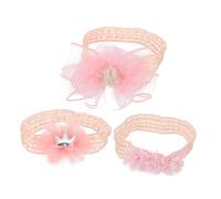 VICASKY 3pcs Hairbands Bow and Crown Design Soft Stretchy Lace Headbands for Newborns for Daily Wear and Photo Props Pink