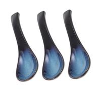 VICASKY 3pcs Japanese Ceramic Spoon Japanese Style Spoons Ceramic for Soup Serving Soup Asian Ramen Small Blue