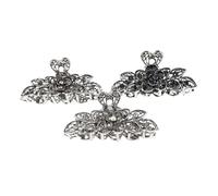VICASKY 3pcs Large Vintage Metal Hair Claw Clips for Thick Hair Women Rhinestone Flower Design Strong Non Slip Alloy Hold Stylish Jumbo Barrettes White Gray