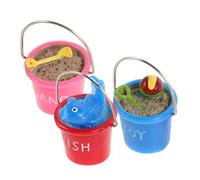 VICASKY 3pcs Miniature Dollhouse Beach Buckets Coastal Holiday Decor Pink Blue Red Plastic Pails for Seaside Garden Ornaments and Beach Theme Craft Accessories