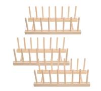 VICASKY 3pcs Pine Wood Dish Rack Organizer with 7 Compartments 31cm Long - Multifunctional Kitchen Cabinet Plate, Bowl, Cup, Pot Lid and Cutting Board Holder Storage Drainer