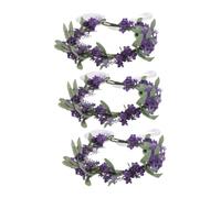 VICASKY 3pcs Purple Lavender Flower Crown Bridal Floral Headband Wreath Hairband for Women Weddings Beach Vacation Photo Props Romantic Garland Headdress