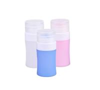 VICASKY 3PCS Silicone Refillable Travel Bottles Portable Squeezing Lotion Dispensers for Cosmetics Shampoo Conditioner Reusable Cylinder Containers in Blue White Pink