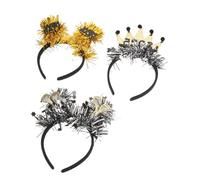 VICASKY 3pcs Sparkly Year Headband for Happy Year Festive Party Hair Accessories Stars Glitter Sequins Crowns for Year's Eve Celebrations
