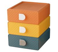 VICASKY 3pcs Type Desk Organizer Boxes Desktop Storage Case for Makeup Jewelry Office Supplies in Twilight Orange Mango Yellow Tranquil Blue Stackable Cosmetic Storage for Home and Dorm