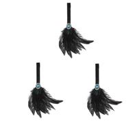VICASKY 3pcs Vintage Plume Headdress Lightweight Headband for Women Forehead Headpiece with Classic Color for Wedding Cocktail Party Cosplay Festival and Photo Prop Accessory