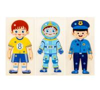VICASKY 3pcs Wooden 3D Occupational Character Puzzles for, Early Educational Cognitive Athlete, Police, and Astronaut Figures, Travel Puzzle Set for Preschool Learning