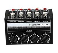 VICASKY 4 Channels Audio Mixer Portable Mini Stereo Mixer Passive Sound Mixing and Stereo Mix Output, Iron and Copper Construction, Compact Design for Small Stage and Bar Use, Compatible
