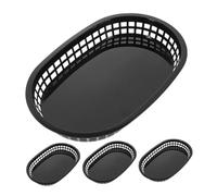 VICASKY 4 Pcs Black Snack Baskets Fast Food Serving Trays Multipurpose Bread Fruit Baskets for Restaurants Picnics Storage and Easy to Clean