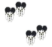 VICASKY 4 PCS Black Tassel Gothic Flower Hair Clips Handmade Resin Rhinestone Lace Barrettes for Women Elegant Party Wedding Hair Accessories