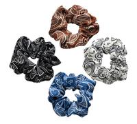 VICASKY 4 pcs Floral Fabric Hair Scrunchies for Women Large Elastic Ponytail Holders Yellow Black Dusty Vintage Blue Hair Accessories for Birthdays Weddings and Daily Wear