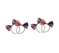 VICASKY 4 Pcs Independence Day Bowknot Hair Band with American England Flag Design Satin Wrapped Lightweight Headbands for Women and Teens Comfortable Patriotic Hair Accessories