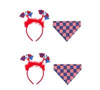 VICASKY 4 Pcs Independence Day Pet Saliva Towel and Headband Set Festive Pet Costumes Bright Flag Design Practical Headwear for Cute Holiday Dress Up and Photo Props