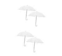 VICASKY 4 pcs Mini Doll House Umbrella Decoration White Miniature Rain Parasol Figurine Accessory for Dollhouse