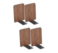 VICASKY 4 pcs Multi-function Wood and Iron Bookends Convenient Decorative Book Holders for Office Desk Sturdy Polished Desktop Book Organizer with Strong Load-bearing Capacity