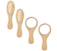VICASKY 4-piece Portable Comb and Mirror Set for Travel Wooden Hair Brush and Makeup Mirror Kit Includes 2 Vintage Hand and 2 Massage Combs for Men and Women for On-the-go Grooming