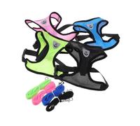 VICASKY 4 Sets Dog Harness Leash Breathable Mesh Chest Strap for Pets Outdoor Activities Comfortable Skin Friendly Cosplay Costume in Black Blue Green Pink