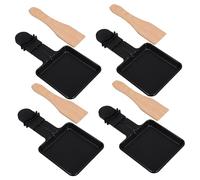 VICASKY 4 Sets Miniature Raclette Grill Pans with Wooden Spatulas Cheese Melting Pans for Electric Barbecue Oven High Temperature Resistant Baking Tray for Home and Outdoor Use
