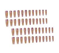 VICASKY 48pcs Trapezoidal Armor Fake Nails White and Design Long Easy to Apply for Diy and Salon