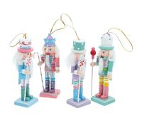 VICASKY 4Pcs 13cm Wooden Nutcracker Decorations Set Candy Color Macaron Finish Christmas Traditional Nutcracker Figures Desktop Xmas Decor