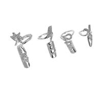 VICASKY 4pcs Adjustable Rhinestone Nail Cover Ring Crystal Open Rings for Women Girls Fashionable Nail Art Accessories Silver Color for All Finger