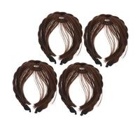 VICASKY 4pcs Braided Synthetic Hair Bangs Extensions with Adjustable Headband for Women Front Fringe Hairpiece Topper in Light Brown Easy Wear Fake Bangs Wigs for Instant Style