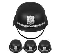 VICASKY 4pcs British Bobby Helmet for Realistic Black Cap Cosplay Accessory Plastic Costume for Halloween Role Play Policeman Badge Hat for Pretend Play and Family Fun