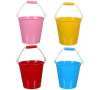 VICASKY 4pcs Candy Color Mini Tinplate Buckets for Beach and Snow Play, Sand Bucket Set with Blue, Pink, Red, Yellow Colors, Suitable for Outdoor Sandboxes and Travel
