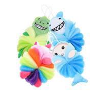 VICASKY 4pcs Cartoon Bathing Balls Soft Shower Loofah Body Exfoliating Scrubbers for Gentle Deep Cleansing Comfortable Skin-Friendly Material Adorable Unicorn Shark Dinosaur Mermaid