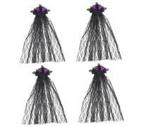 VICASKY 4pcs Day Dead Headband with Rose Flowers and Long Lace Halloween Party Photo Prop Hair Hoop Role Playing Accessories for Costume Dress Up Black and Purple Designs