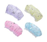 VICASKY 4pcs Double Layer Waterproof Shower Hats Hair Protective Bath Caps with Gold Flower Print for Women and Spa Use