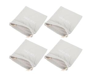 VICASKY 4pcs Drawstring Hair Dryer Storage Bags, Cotton Canvas Anti-Scratch Dustproof Organizer, Medium Size 33x30cm, Light Grey Embroidered Travel Pouches for Bathroom and Salon Use