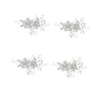 VICASKY 4pcs Elegant Rhinestone Flower Hair Comb with Pearls Bridal Wedding Hair Accessories for Women and Shiny Silver Headdress for Special Occasions and Parties