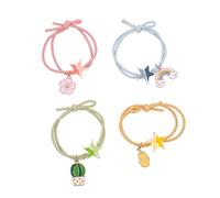 VICASKY 4pcs Elegant Rubber Bands Hair Ties for Women and Fashionable Lightweight Hair Ropes for Floral and Rainbow Design