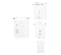VICASKY 4pcs Glass Lab Beakers Set with Graduated Markings 10ml 25ml 50ml 100ml Capacity High Temperature Resistant Measuring Cups for Science Class and Professional Labs