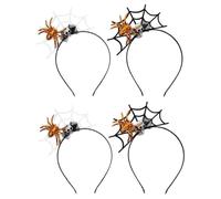 VICASKY 4pcs Halloween Spider Headband Party Headdress Day Dead Skull Headband for Spider Web Halloween Decoration and Skeleton Festival Hair Accessories