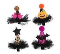VICASKY 4pcs Halloween Witch Hat Charm Witch Hats for Women Side Hair Clip Ruffled for Party Festival Halloween
