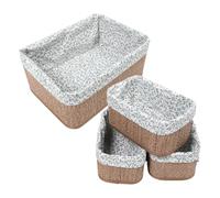 VICASKY 4pcs Handcrafted Green Woven Storage Baskets for Essentials and Books, Bamboo and Fabric Cube Organizers with Wide Opening, Maintains Shape, for Room and Nursery Shelf Storage