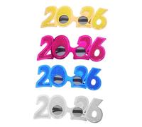 VICASKY 4pcs Happy Year Plastic Glasses Novelty Photo Booth Eyewear for Graduation Years Eve Parties Eye Catching Decorative Accessories Gold Silver Blue Red