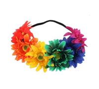 VICASKY 4pcs Hawaiian Floral Headband with Simulated Sunflowers Colorful Beach Hair Wreaths for Festivals Parties Photography and Performance Includes Dark Green Yellow Orange and Designs