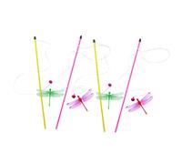 VICASKY 4pcs Interactive Cat Fishing Pole Funny Teasing Wand Toys for Indoor Cats Wood Sticks with Red Yellow Colors Promote Exercise Bonding for Healthy Pets