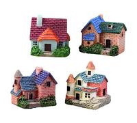 VICASKY 4pcs Mini Landscape Ornaments Tiny Fairy Cottage Houses Resin Micro Garden Decorations Mixed Colors for Patio Lawn Indoor Photo Props Color Style