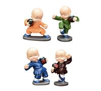 VICASKY 4pcs Mini Resin Car Monk Statues Set, Small Chinese Kung Fu Monk Figurines Car Ornament Dashboard Decoration for Travel and Home